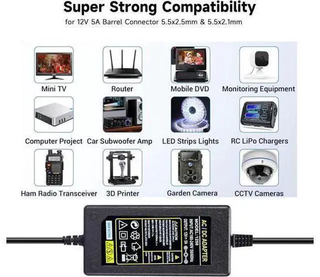 Alt view image 2 of 6 - Replacment for Sceptre Monitor Power Cord 12V 5A AC Adapter for Sceptre EC Series 32 30 27 24 22 20 19 15 E248W E225W E205W E275W E209W Monitor Power Supply Cord Charger & More 12V 5V 4A 3A 2A