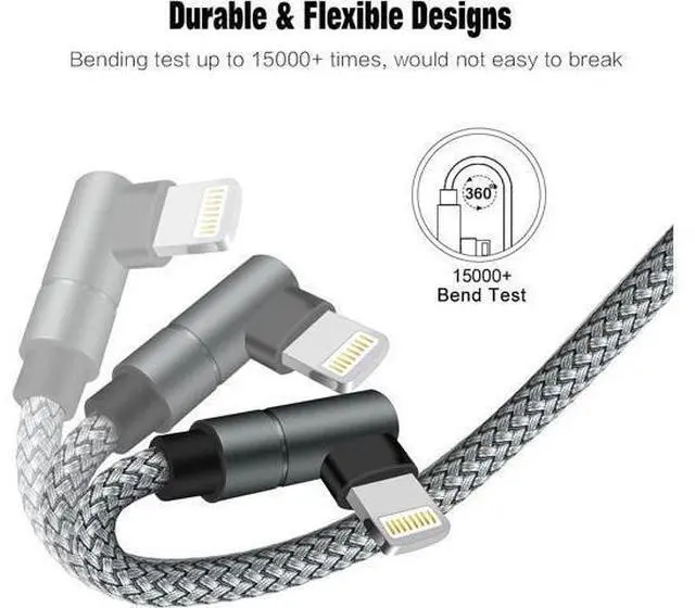 Alt view image 5 of 6 - USB C to Lightning Cable MFi Certified PD Fast iPhone 12 Charging 6ft Cable 90 Degree Type C Charger Cord Compatible with iPhone 13/12/12 ProMax/12Mini/11 Pro Max/X/XS/XR/8 iPad 8th (Grey)