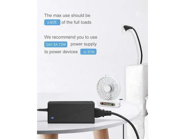 Alt view image 7 of 7 - 24V 3A 72W AC to DC Adapter Power Supply Converter AC 100V ~ 240V to DC 24V 3amp Transformer with 5.5x2.1mm DC Output Jack for 5050 3528 LED Strip Module Light CCTV Camera System