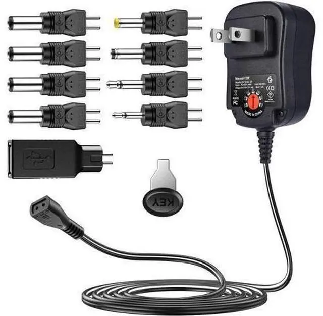 Main image of 12W Universal AC Adapter Reversible Polarity Multi Voltage DC Power Supply with 9pcs Adaptor Tips Compatible with 3V to 12V Household Electronics 1.2Amp Output