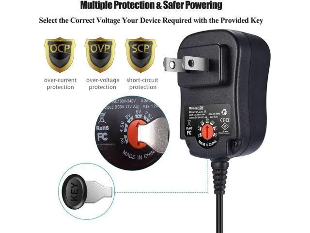 Alt view image 4 of 7 - 12W Universal AC Adapter Reversible Polarity Multi Voltage DC Power Supply with 9pcs Adaptor Tips Compatible with 3V to 12V Household Electronics 1.2Amp Output
