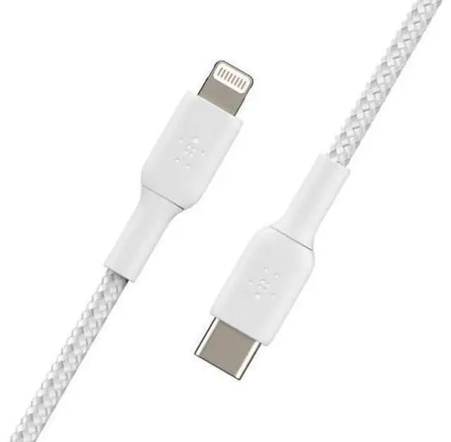 Alt view image 2 of 5 - BoostCharge Nylon Braided USB C to Lightning Cable 6.6ft/2M - MFi Certified 18W Power Delivery iPhone Charger Cord - Charger USB C Cable - Fast Charging for iPhone 14 iPhone 13 - White