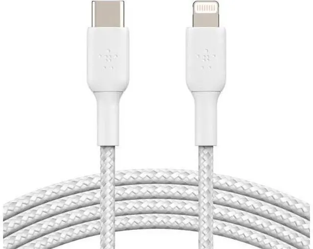 Alt view image 5 of 5 - BoostCharge Nylon Braided USB C to Lightning Cable 6.6ft/2M - MFi Certified 18W Power Delivery iPhone Charger Cord - Charger USB C Cable - Fast Charging for iPhone 14 iPhone 13 - White