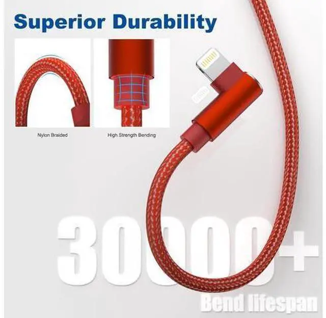 Alt view image 3 of 7 - iPhone Charger 10ft 3 Pack MFi Certified Lightning Cable 90 Degree Fast Charging Cord Nylon Braided USB Charging Cable Compatible with iPhone 14 13 12 11 Pro Max XR XS X 8 7 6 Plus SE