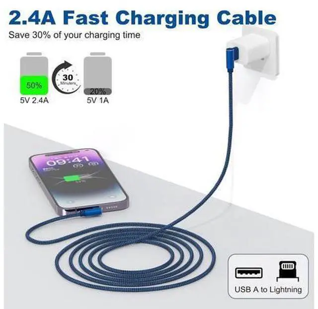Alt view image 4 of 7 - iPhone Charger 10ft 3 Pack MFi Certified Lightning Cable 90 Degree Fast Charging Cord Nylon Braided USB Charging Cable Compatible with iPhone 14 13 12 11 Pro Max XR XS X 8 7 6 Plus SE