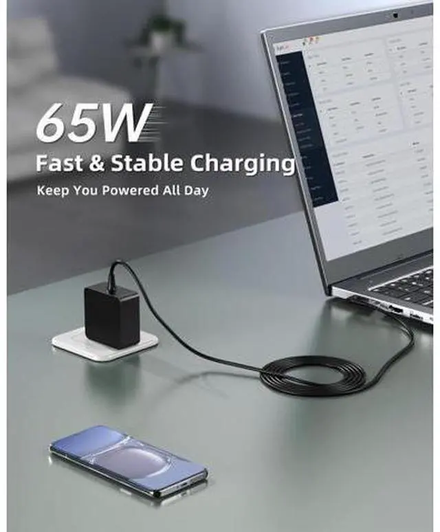 Alt view image 6 of 6 - Charger Fit for Laptop Ideapad 1 3 5 Slim 3 5 7 S340 S145 330 320 310 Flex 5 4 14 15 V14 V15 V17 Upgraded Version Foldable Plug Lengthened Power Cable Charging Light 65W 45W