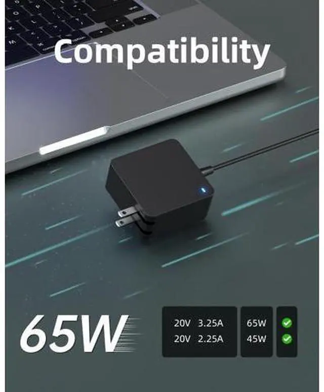 Alt view image 3 of 6 - Charger Fit for Laptop Ideapad 1 3 5 Slim 3 5 7 S340 S145 330 320 310 Flex 5 4 14 15 V14 V15 V17 Upgraded Version Foldable Plug Lengthened Power Cable Charging Light 65W 45W