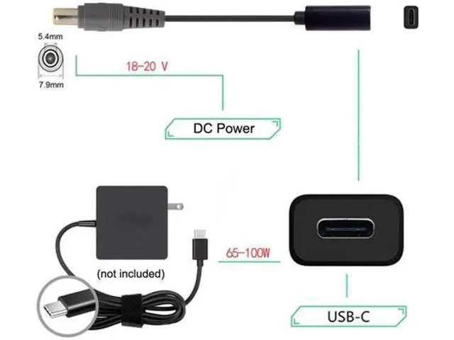 Alt view image 5 of 5 - Type C USB-C Female Input to DC 7.9*5.4mm Power PD Charge Cable fit for Laptop 18-20V