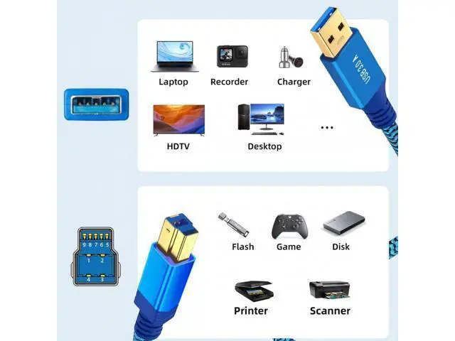 Alt view image 4 of 7 - 0.3M USB 3.0 Type-A Male to USB3.0 Type-B Male Cable Extension Blue 5Gbps for Disk SSD Camera Data