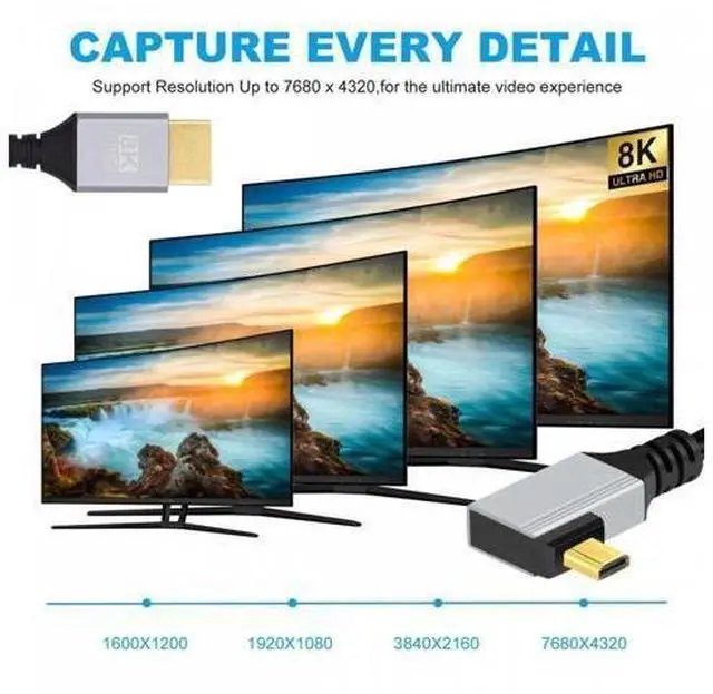 Alt view image 7 of 7 - 90 Degree Right Angled Micro HDMI 2.1 Ultra Thin HDTV Cable 8K 4K Hyper Super Flexible Slim Cord Type-A to Type-D for Camera HDTV