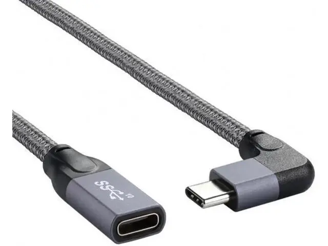 Alt view image 4 of 6 - Left Right Angled USB-C USB 3.1 Type C Male to Female Extension Data Cable with Sleeve for Laptop UC-238-RI