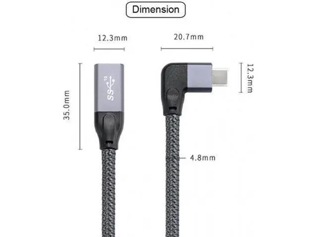 Alt view image 2 of 6 - Left Right Angled USB-C USB 3.1 Type C Male to Female Extension Data Cable with Sleeve for Laptop UC-238-RI