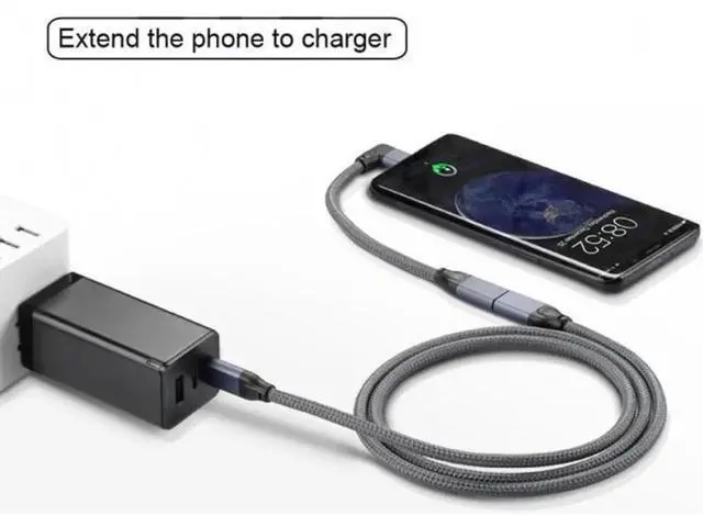 Alt view image 6 of 6 - Left Right Angled USB-C USB 3.1 Type C Male to Female Extension Data Cable with Sleeve for Laptop UC-238-RI