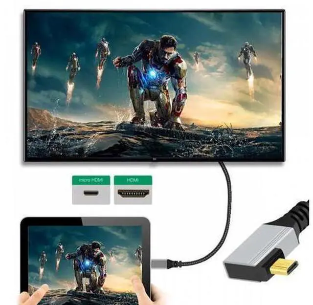 Alt view image 4 of 7 - 90 Degree Right Angled Micro HDMI 2.1 Ultra Thin HDTV Cable 8K 4K Hyper Super Flexible Slim Cord Type-A to Type-D for Camera HDTV