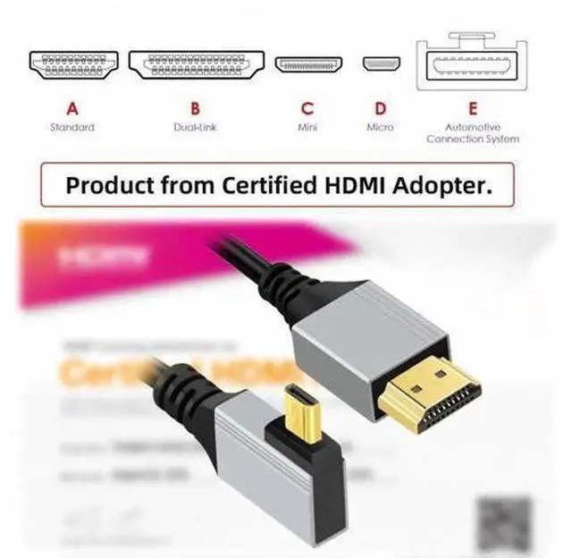 Alt view image 6 of 7 - 90 Degree Right Angled Micro HDMI 2.1 Ultra Thin HDTV Cable 8K 4K Hyper Super Flexible Slim Cord Type-A to Type-D for Camera HDTV