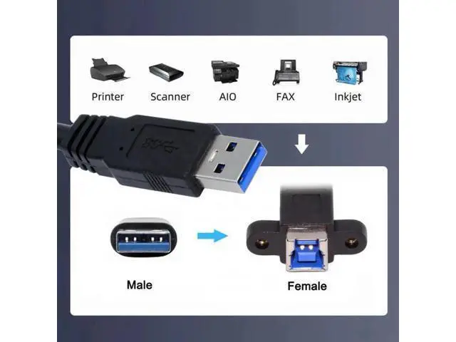 Alt view image 6 of 7 - USB 3.0 Type-B Female to USB3.0 Type-A Male Cable Extension 5Gbps for Disk SSD Camera Data 30cm