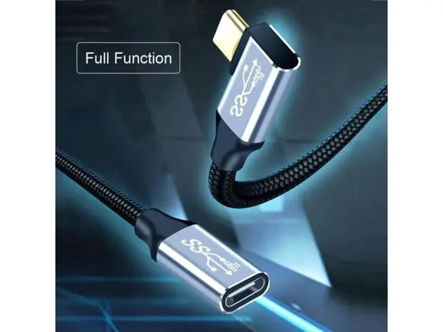 Alt view image 3 of 7 - Left and Right Angled USB-C USB 3.1 Type C Male to Female Extension Data Cable 10Gbps 100W with Sleeve for Laptop 3.3 Feet