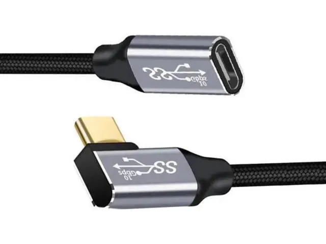 Alt view image 4 of 7 - Left and Right Angled USB-C USB 3.1 Type C Male to Female Extension Data Cable 10Gbps 100W with Sleeve for Laptop 3.3 Feet
