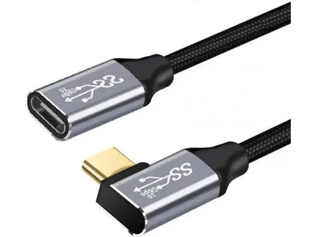 Alt view image 7 of 7 - Left and Right Angled USB-C USB 3.1 Type C Male to Female Extension Data Cable 10Gbps 100W with Sleeve for Laptop 3.3 Feet