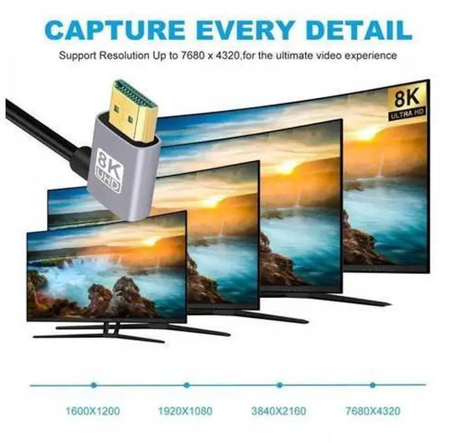 Alt view image 4 of 7 - HDMI 2.1 Ultra Thin HDTV Cable 8K 4K Hyper Super Flexible Slim Cord Right Angled to Right Angled 90 Degree Type-A for Computer HDTV
