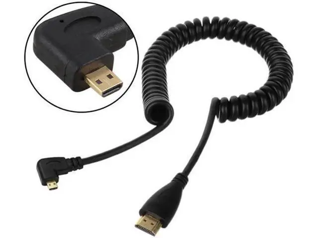 Alt view image 2 of 7 - Stretch Left Angled 90 Degree Micro HDMI to HDMI Male HDTV Cable for Cell Phone Tablet Camera