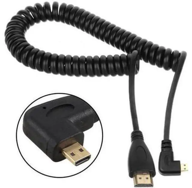 Alt view image 5 of 7 - Stretch Left Angled 90 Degree Micro HDMI to HDMI Male HDTV Cable for Cell Phone Tablet Camera