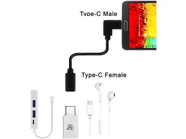 Alt view image 4 of 5 - 90 Degree Right Angled USB-C USB 3.1 Type C Male to Female Extension Data Cable for Macbook Tablet 20cm UC-218-RI-0.2M
