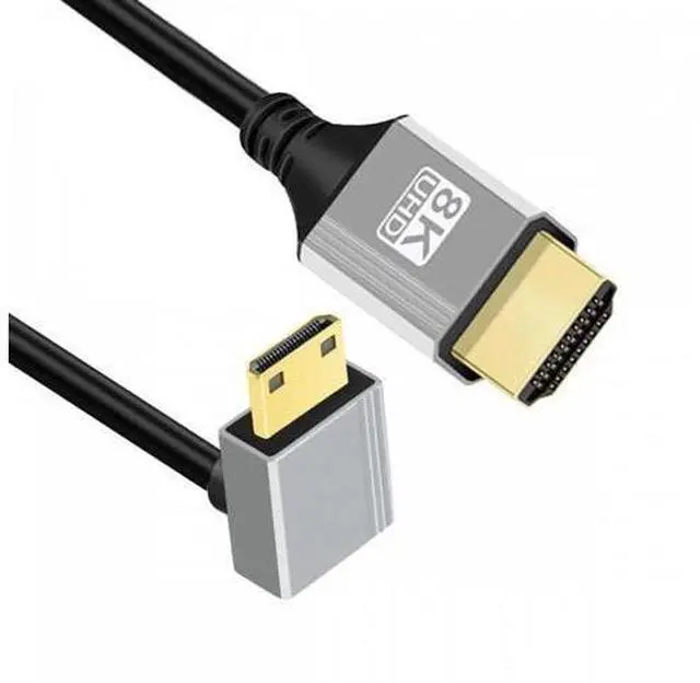 Main image of 90 Degree Down Angled Mini HDMI 2.1 Ultra Thin HDTV Cable 8K 4K Hyper Super Flexible Slim Cord Type-A to Type-C for Camera HDTV