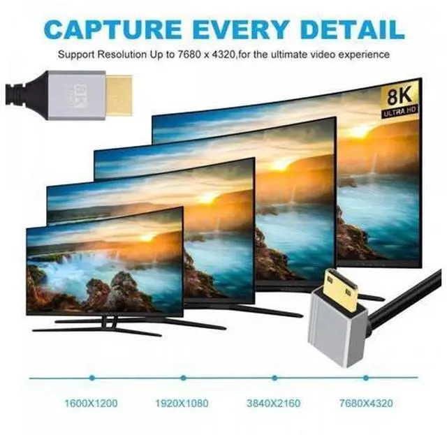 Alt view image 2 of 7 - 90 Degree Down Angled Mini HDMI 2.1 Ultra Thin HDTV Cable 8K 4K Hyper Super Flexible Slim Cord Type-A to Type-C for Camera HDTV