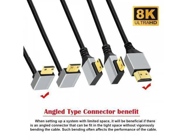 Alt view image 4 of 7 - 90 Degree Down Angled Mini HDMI 2.1 Ultra Thin HDTV Cable 8K 4K Hyper Super Flexible Slim Cord Type-A to Type-C for Camera HDTV