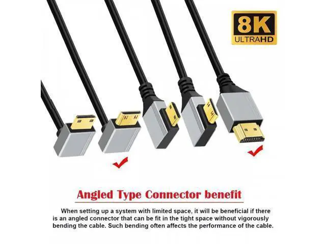 Alt view image 2 of 7 - 90 Degree Up Angled Mini HDMI 2.1 Ultra Thin HDTV Cable 8K 4K Hyper Super Flexible Slim Cord Type-A to Type-C for Camera HDTV