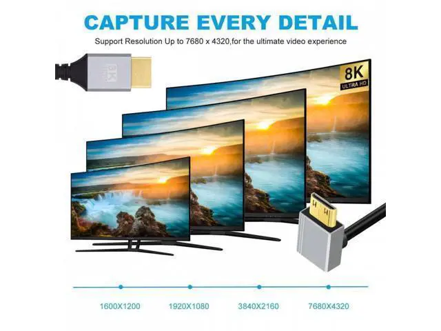 Alt view image 5 of 7 - 90 Degree Up Angled Mini HDMI 2.1 Ultra Thin HDTV Cable 8K 4K Hyper Super Flexible Slim Cord Type-A to Type-C for Camera HDTV
