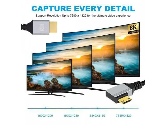 Alt view image 4 of 7 - 90 Degree Left Angled Mini HDMI 2.1 Ultra Thin HDTV Cable 8K 4K Hyper Super Flexible Slim Cord Type-A to Type-C for Camera HDTV