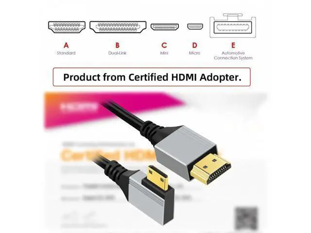 Alt view image 5 of 7 - 90 Degree Left Angled Mini HDMI 2.1 Ultra Thin HDTV Cable 8K 4K Hyper Super Flexible Slim Cord Type-A to Type-C for Camera HDTV