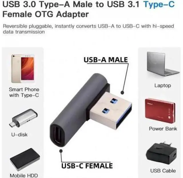 Alt view image 5 of 6 - UC-067-LP USB-C Type C Female Low Profile 90 Degree Left Angled to USB 3.0 A Male Data Adapter for Laptop Desktop