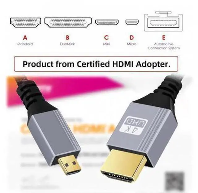 Alt view image 5 of 7 - 0.3m HDMI 2.0 Male to Micro HDMI Type-D Male 4K 60hz Cable with Sleeve Straight Connector for HDTV Computer Laptop Monitor
