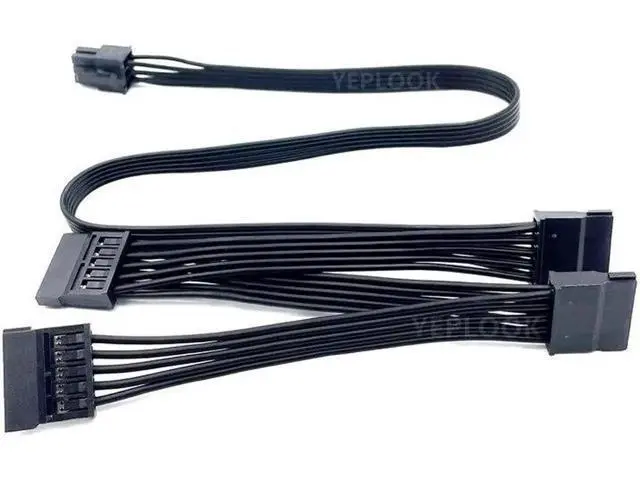 Alt view image 5 of 6 - 6Pin to 4x SATA 15Pin Straight for HX750i HX850i HX1000i HX1200i Modular PSUs Hard Drive HDD SSD Power Cable 18AWG 50+15+15+15CM