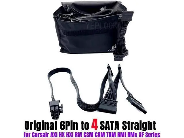 Alt view image 6 of 6 - 6Pin to 4x SATA 15Pin Straight for HX750i HX850i HX1000i HX1200i Modular PSUs Hard Drive HDD SSD Power Cable 18AWG 50+15+15+15CM
