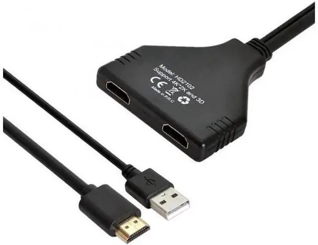 Alt view image 3 of 5 - HDMI-Compatible 1.3 to Dual Female Splitter Switch Extension Adapter Cable with Power for HDTV Laptop 1080P
