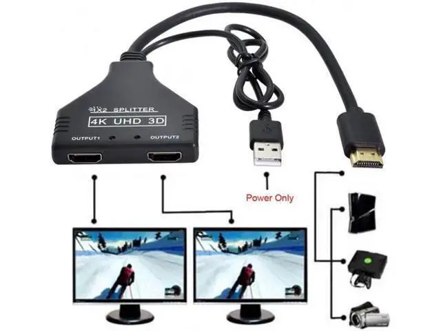Alt view image 2 of 5 - HDMI-Compatible 1.3 to Dual Female Splitter Switch Extension Adapter Cable with Power for HDTV Laptop 1080P