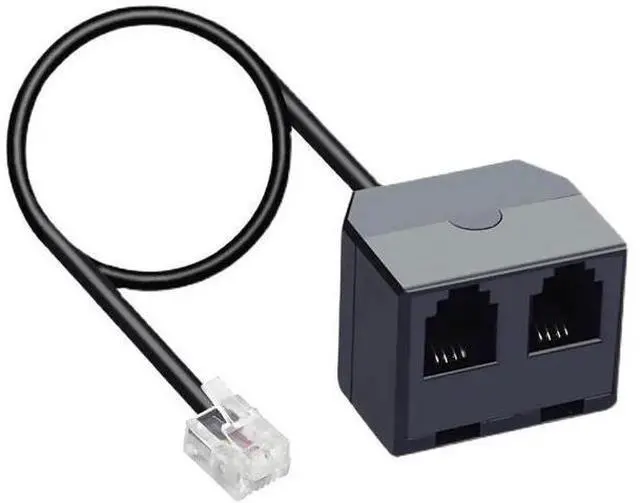 Main image of RJ11 1 to 2 Phone Line Splitter 6P4C Plugs Four Core Adapter with 4.8inch Cable for Telephone Fax Machine (2)