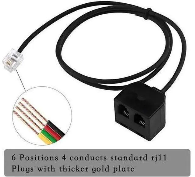 Alt view image 3 of 6 - RJ11 1 to 2 Phone Line Splitter 6P4C Plugs Four Core Adapter with 4.8inch Cable for Telephone Fax Machine (2)