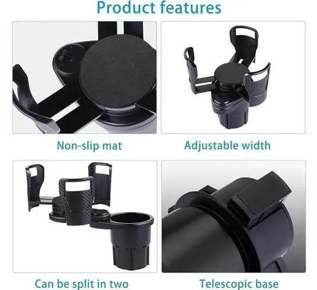 Alt view image 2 of 7 - Car Cup Holder, 360° Rotating Cup Holder Expander Multifunctional 2 in 1 Car Drink Holders Universal Compatible for Most Vehicles Black