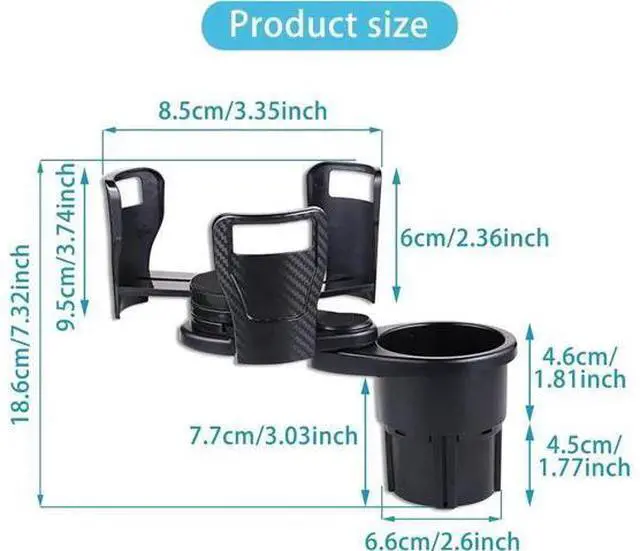Alt view image 4 of 7 - Car Cup Holder, 360° Rotating Cup Holder Expander Multifunctional 2 in 1 Car Drink Holders Universal Compatible for Most Vehicles Black