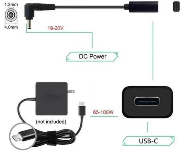 Alt view image 3 of 5 - UC-109-4013MM Type C USB-C Female Input to DC 4.0*1.3mm Power PD Charge Cable fit for Laptop 18-20V