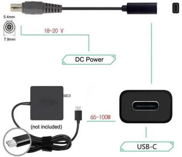 Alt view image 5 of 5 - UC-109-7954MM Type C USB-C Female Input to DC 7.9*5.4mm Power PD Charge Cable fit for Laptop 18-20V