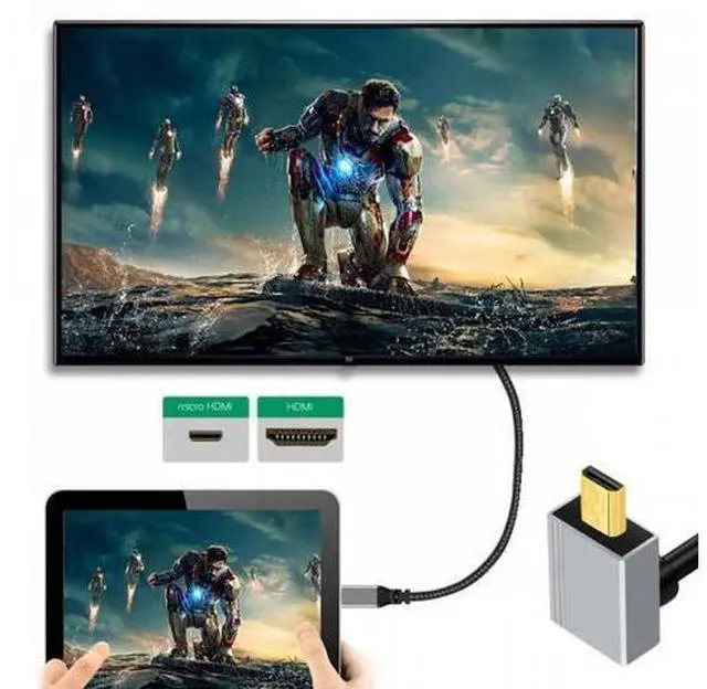 Alt view image 2 of 7 - 90 Degree Up Angled Micro HDMI 2.1 Ultra Thin HDTV Cable 8K 4K Hyper Super Flexible Slim Cord Type-A to Type-D for Camera HDTV