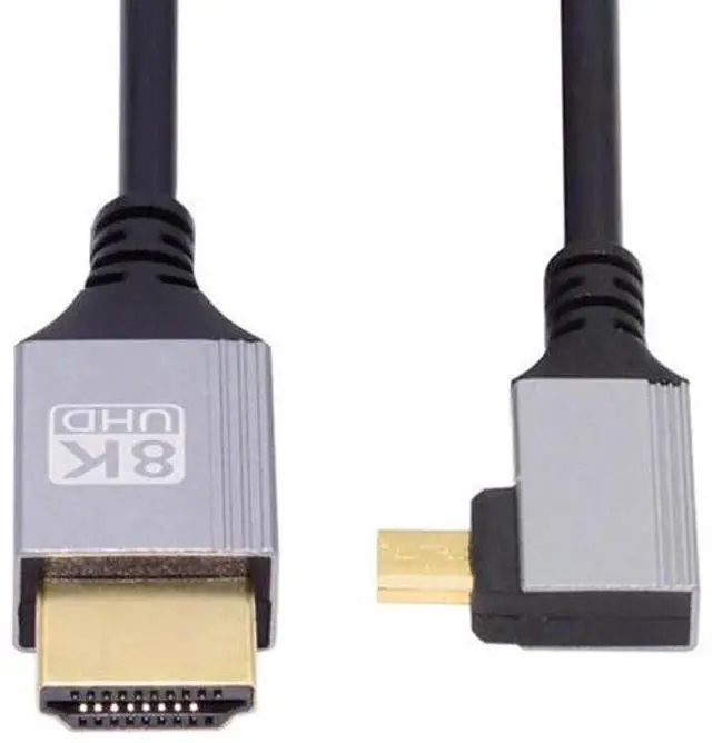 Main image of 90 Degree Left Angled Micro HDMI 2.1 Ultra Thin HDTV Cable 8K 4K Hyper Super Flexible Slim Cord Type-A to Type-D for Camera HDTV