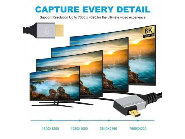 Alt view image 2 of 7 - 90 Degree Left Angled Micro HDMI 2.1 Ultra Thin HDTV Cable 8K 4K Hyper Super Flexible Slim Cord Type-A to Type-D for Camera HDTV