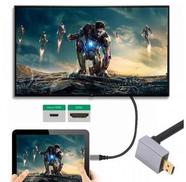 Alt view image 3 of 7 - 90 Degree Down Angled Micro HDMI 2.1 Ultra Thin HDTV Cable 8K 4K Hyper Super Flexible Slim Cord Type-A to Type-D for Camera HDTV
